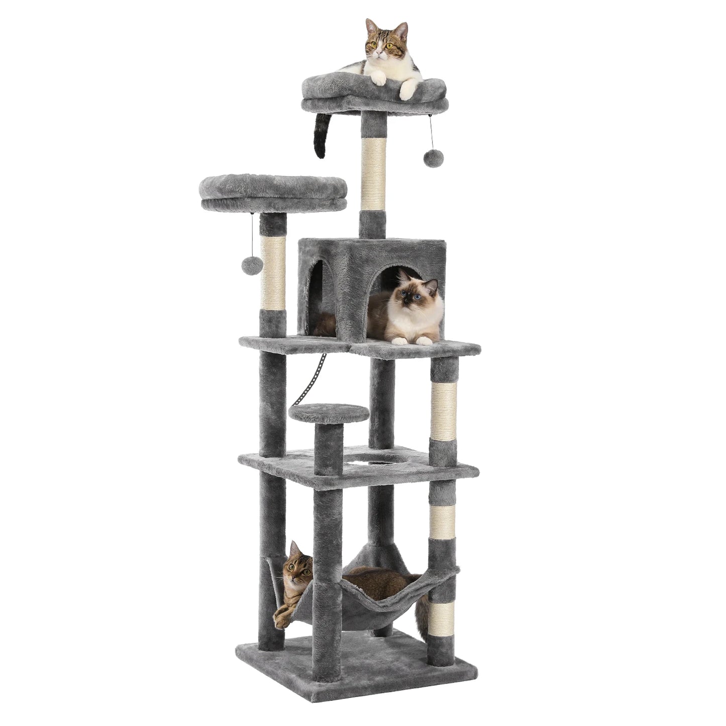 Tall Multi-Level Cat Tree – Large Perches, Hammock & Sisal Scratching Posts