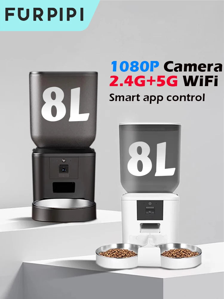 8L Smart Pet Feeder with 1080P Camera – 5G WiFi, Auto Cat & Dog Food Dispenser with App Control & Dual Power