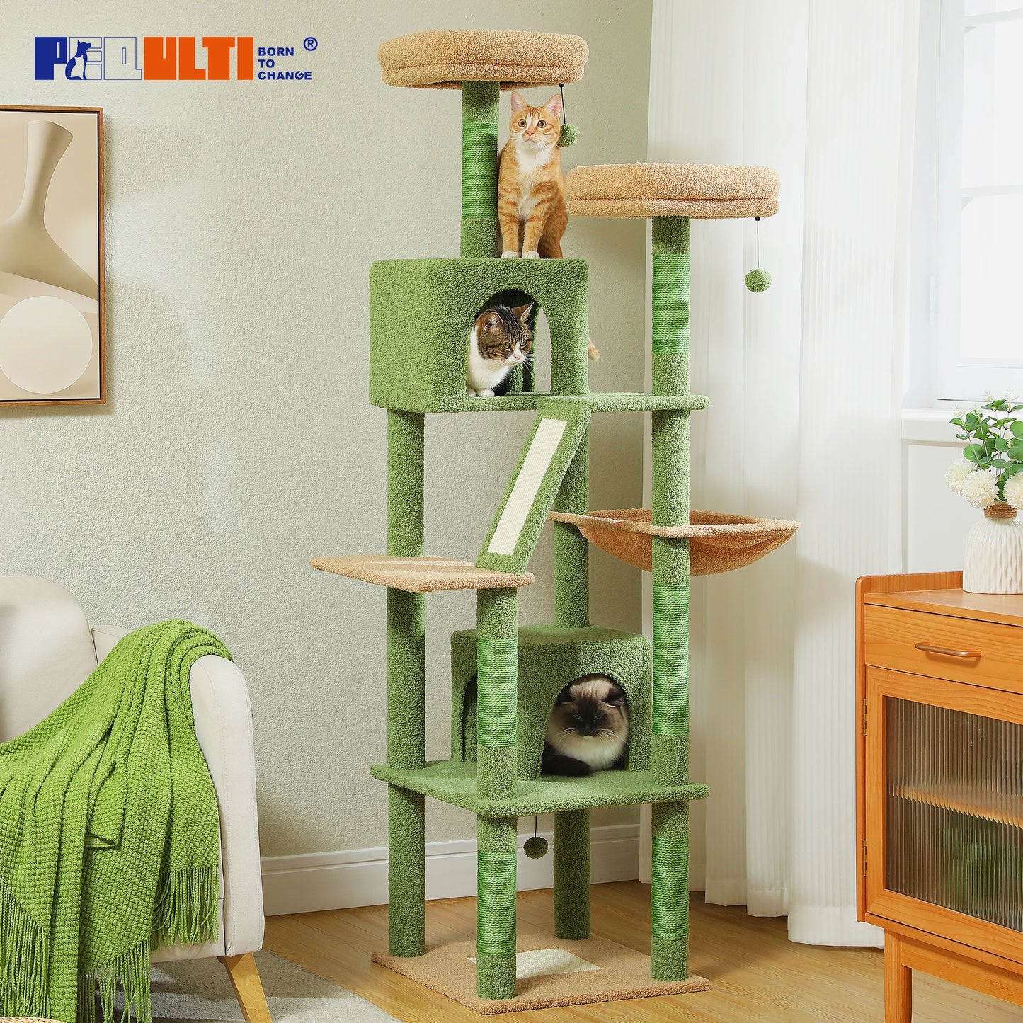 Tall Multi-Level Cat Tree – Large Perches, Hammock & Sisal Scratching Posts