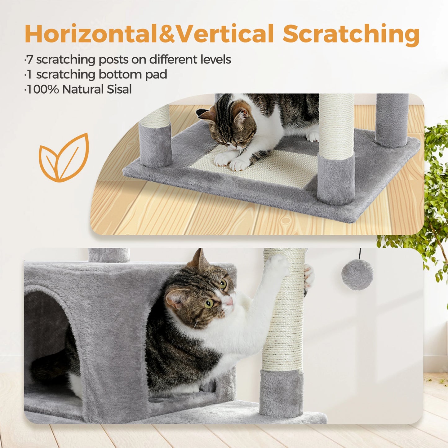 Tall Multi-Level Cat Tree – Large Perches, Hammock & Sisal Scratching Posts