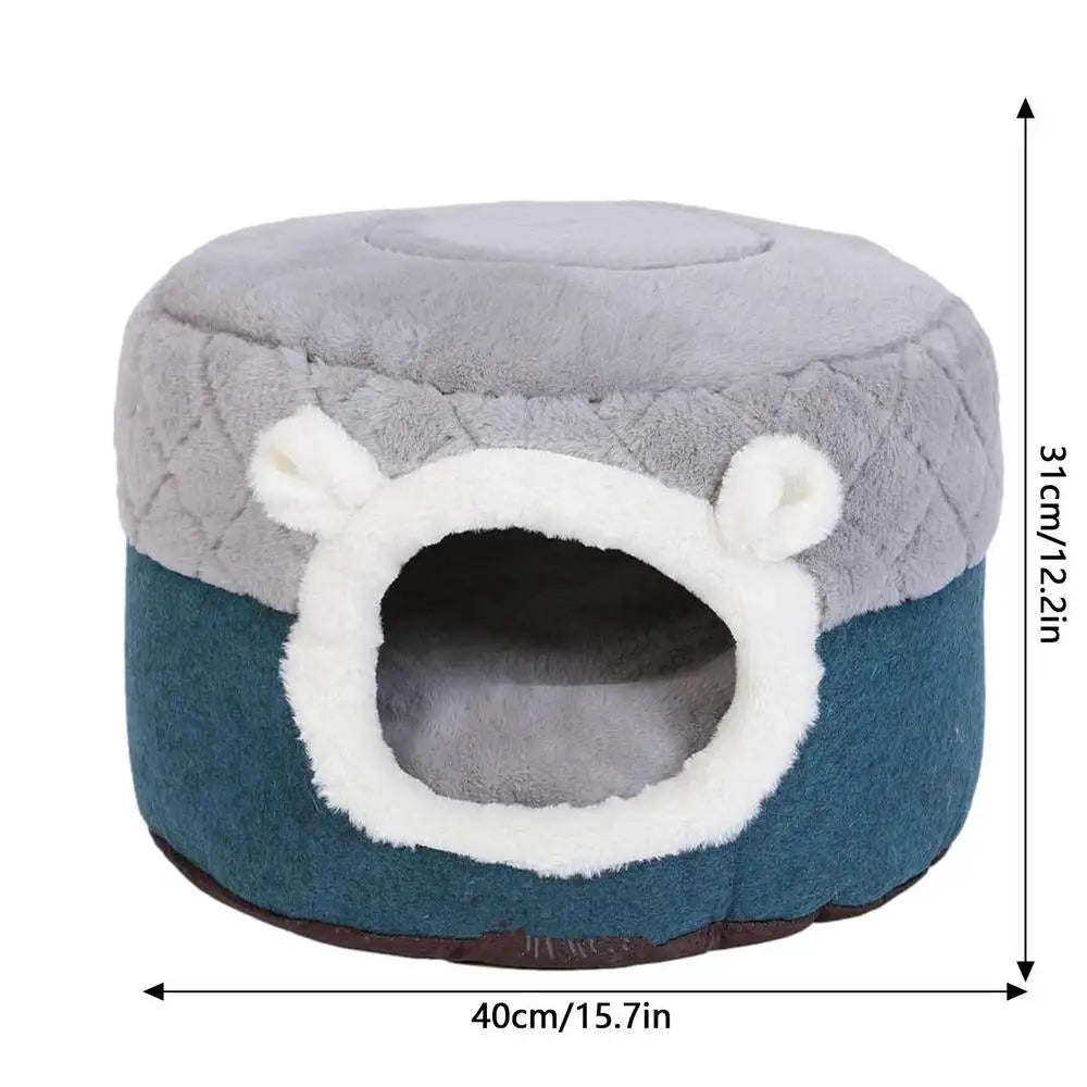 2-in-1 Quilted Cat Cave – Cozy & Portable Indoor Pet Bed with Plush Cushion