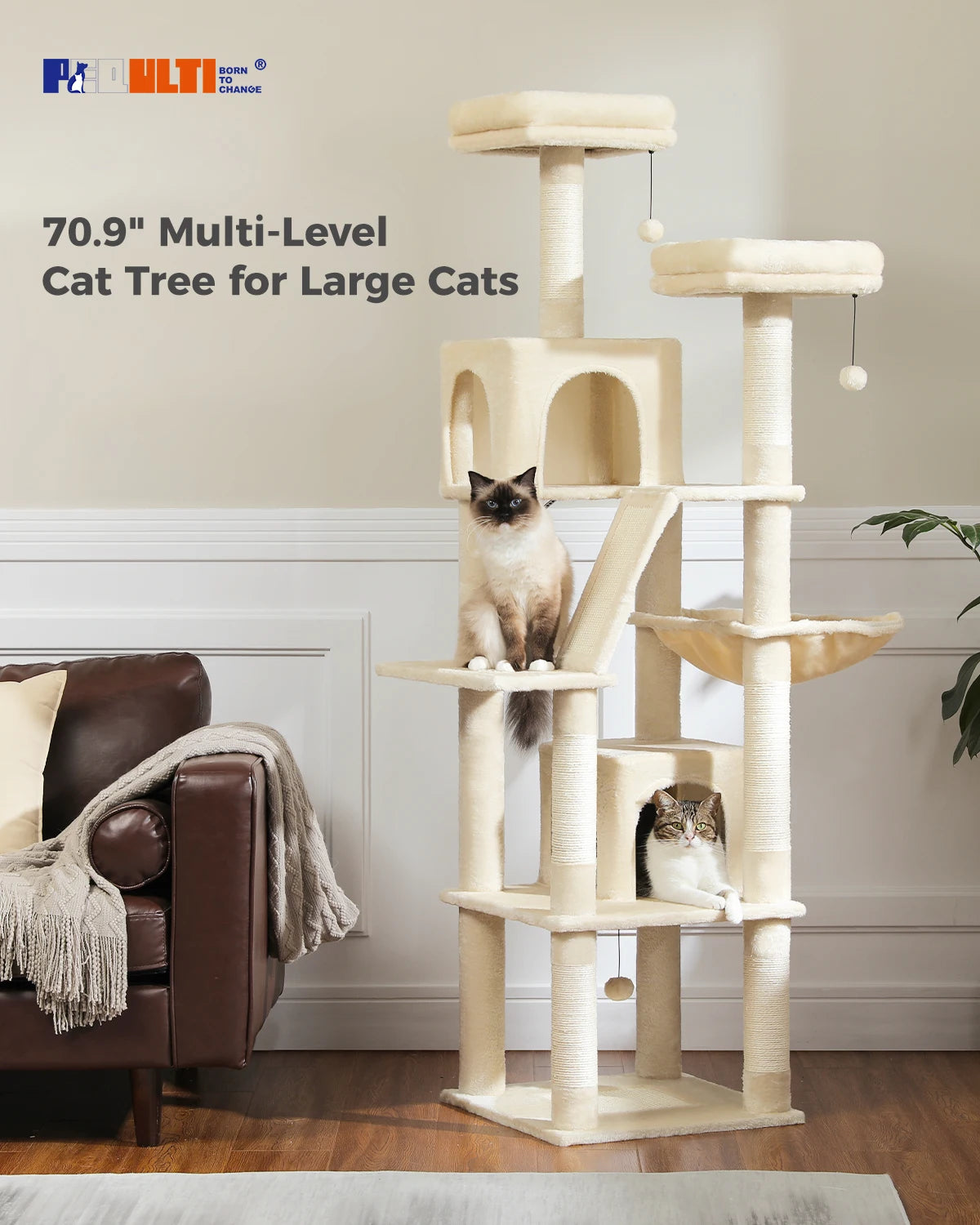 Tall Multi-Level Cat Tree – Large Perches, Hammock & Sisal Scratching Posts