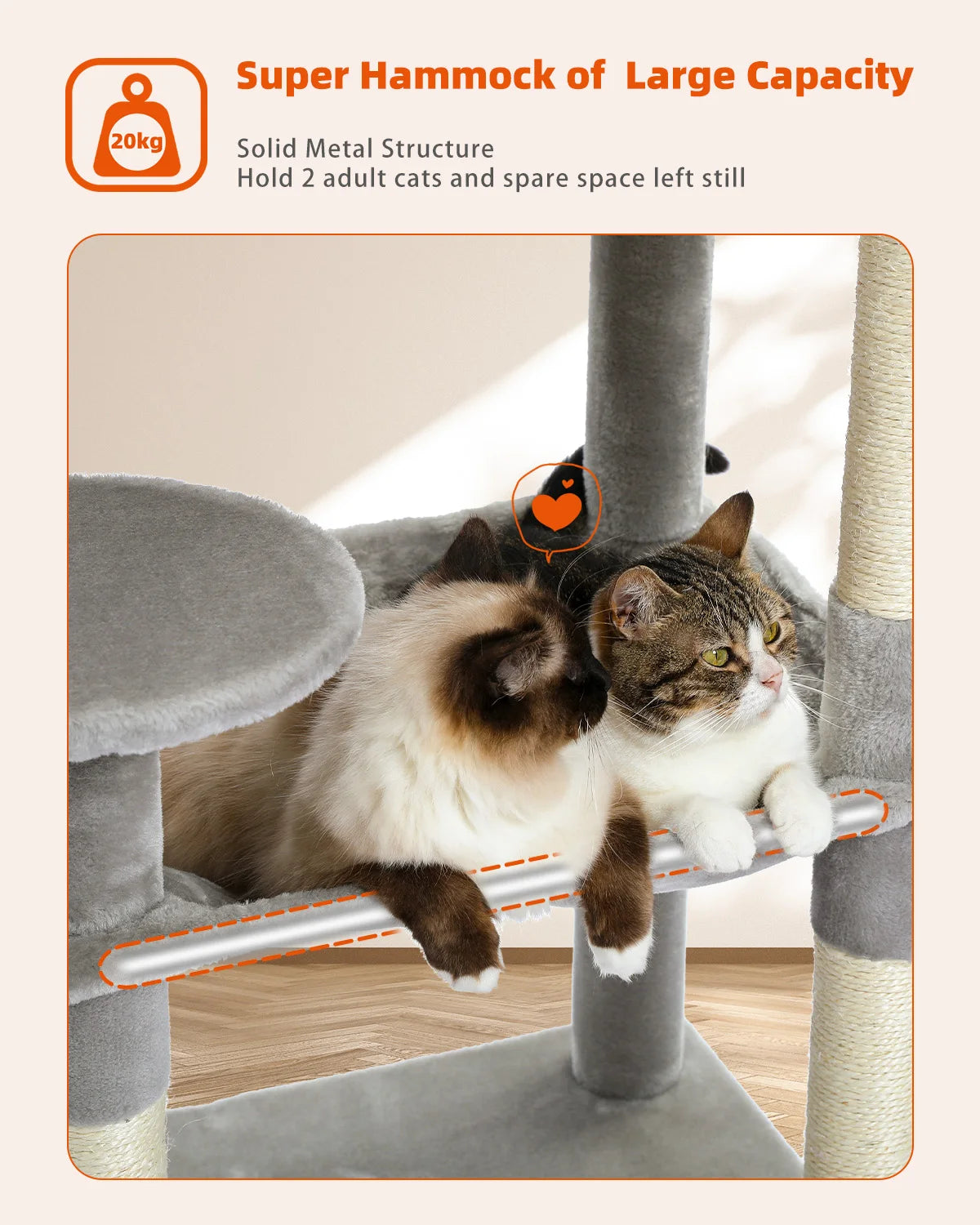 5-Level Cat Tree – Large Hammock, Sisal Scratching Posts & Cozy Condo (143cm Tall)