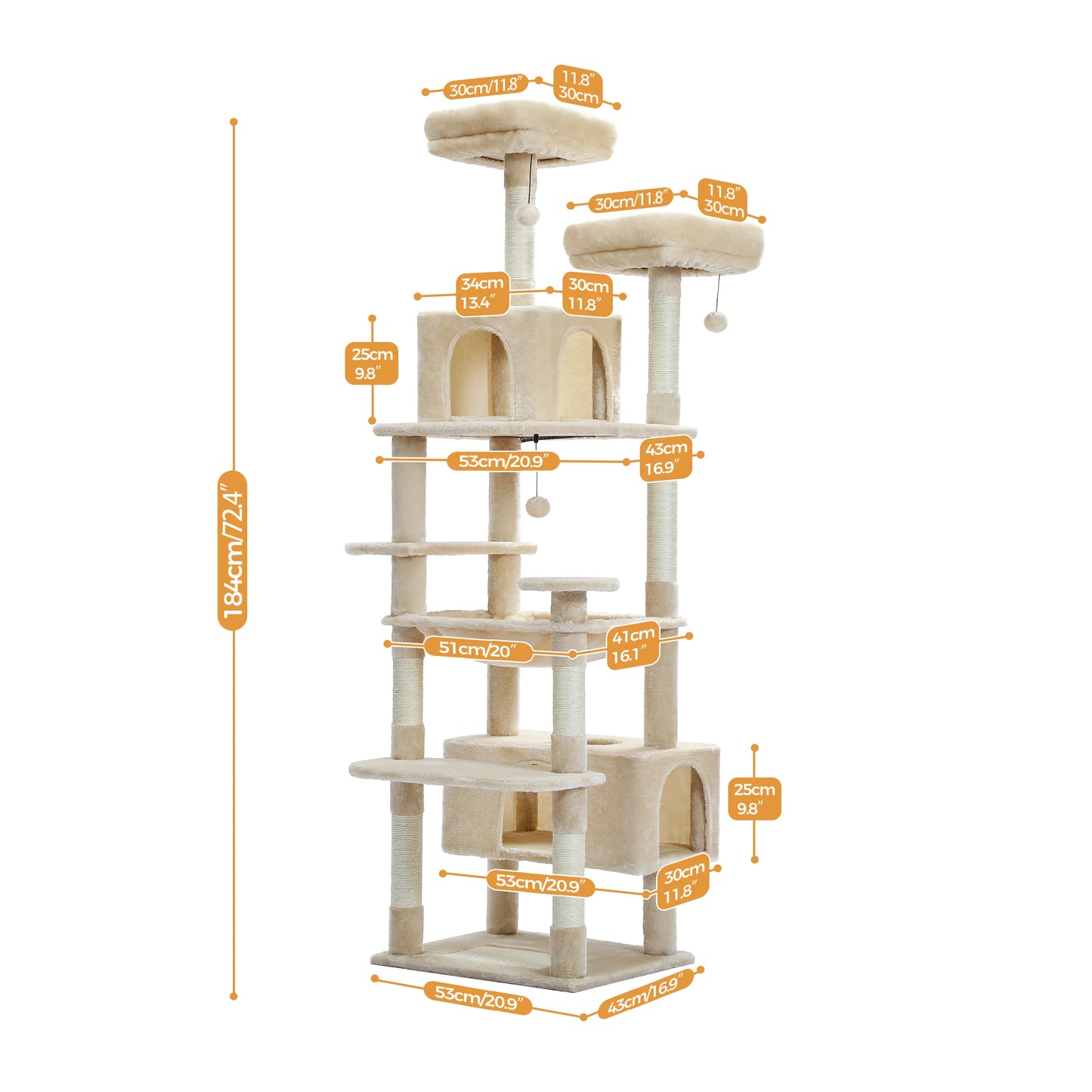 Tall Multi-Level Cat Tree – Large Perches, Hammock & Sisal Scratching Posts