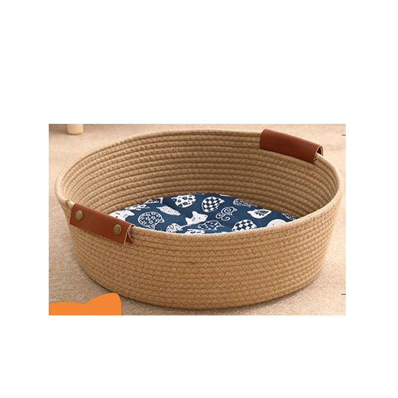 Handwoven Cotton Pet Bed – Breathable, All-Season Comfort with Removable Cushion