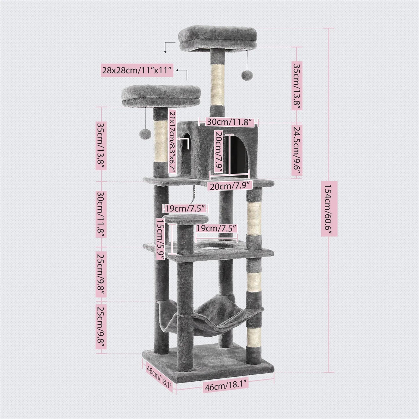 Tall Multi-Level Cat Tree – Large Perches, Hammock & Sisal Scratching Posts