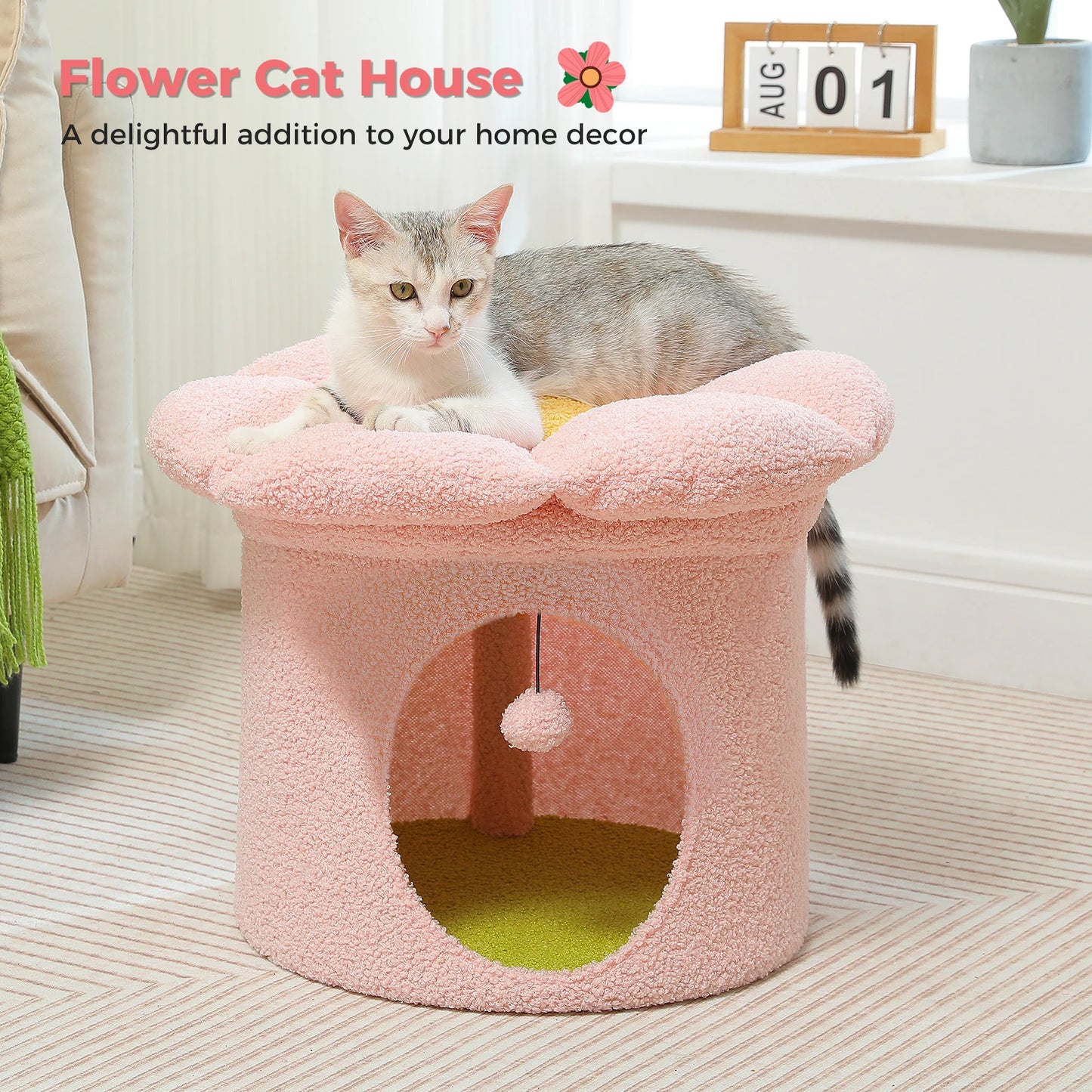 Large Flower Cat Bed – Cozy Indoor Hideaway with Removable Cushion & Playful Design