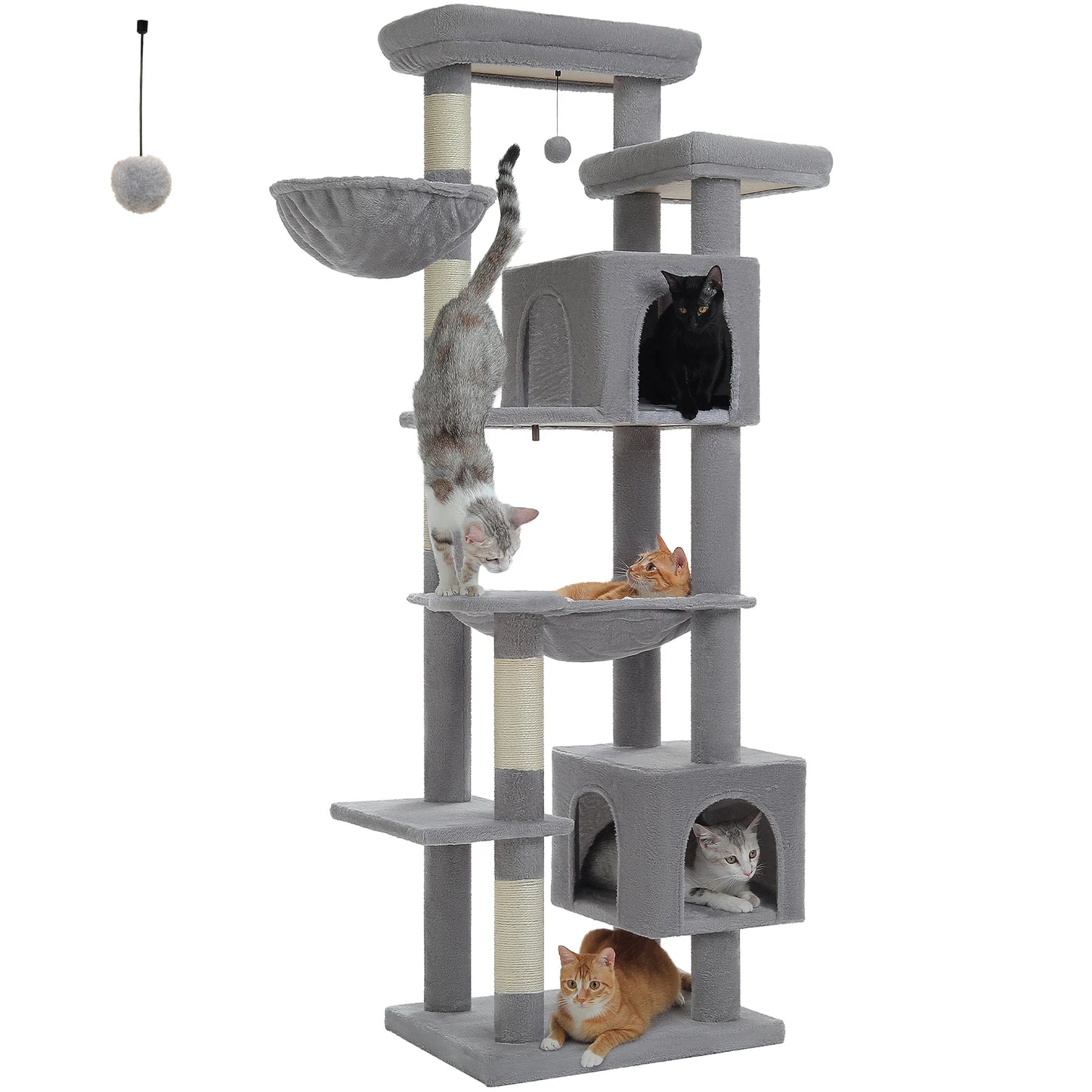 Tall Multi-Level Cat Tree – Large Perches, Hammock & Sisal Scratching Posts