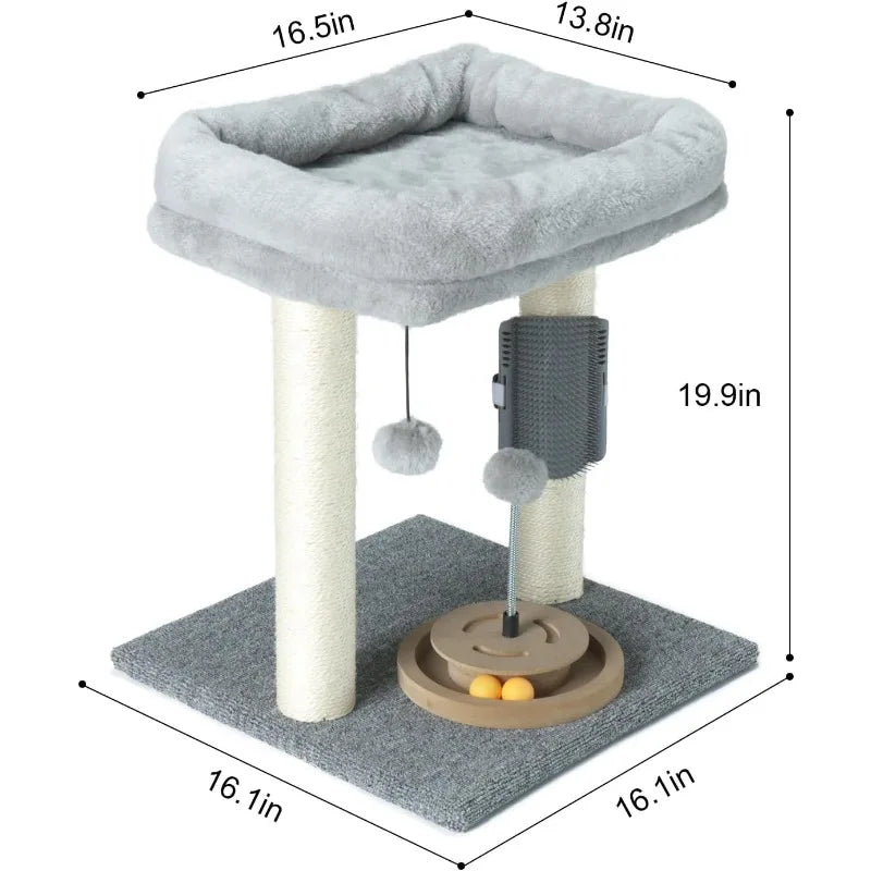 Compact Cat Tree with Scratching Posts, Plush Perch, Track Toy & Hanging Ball – Stable & Fun for Indoor Cats & Kittens