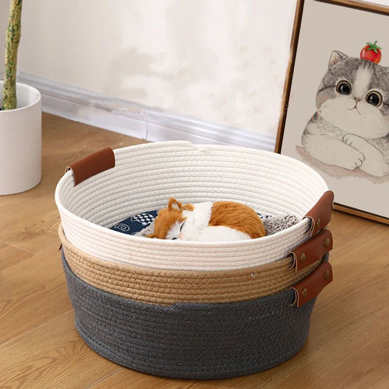 Handwoven Cotton Pet Bed – Breathable, All-Season Comfort with Removable Cushion