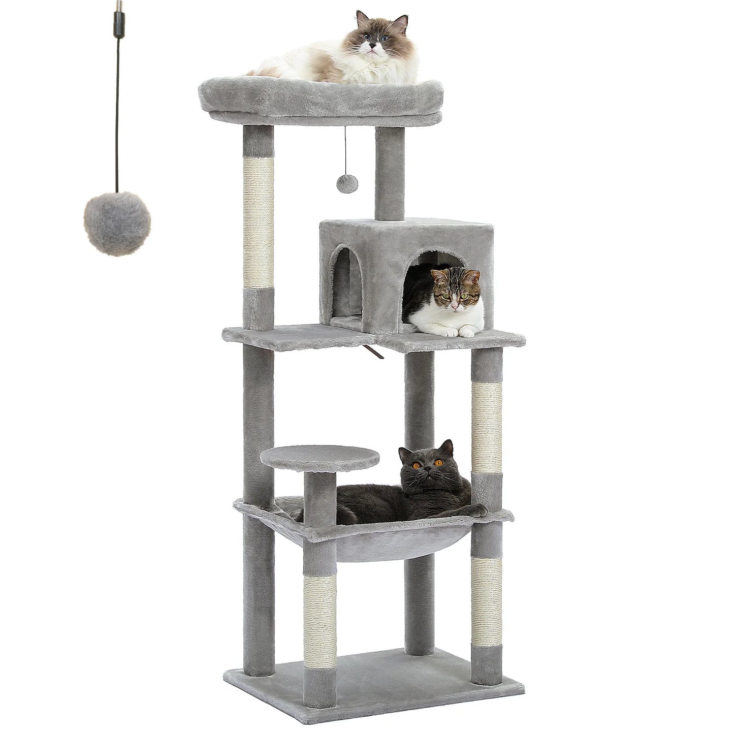 5-Level Cat Tree – Large Hammock, Sisal Scratching Posts & Cozy Condo (143cm Tall)