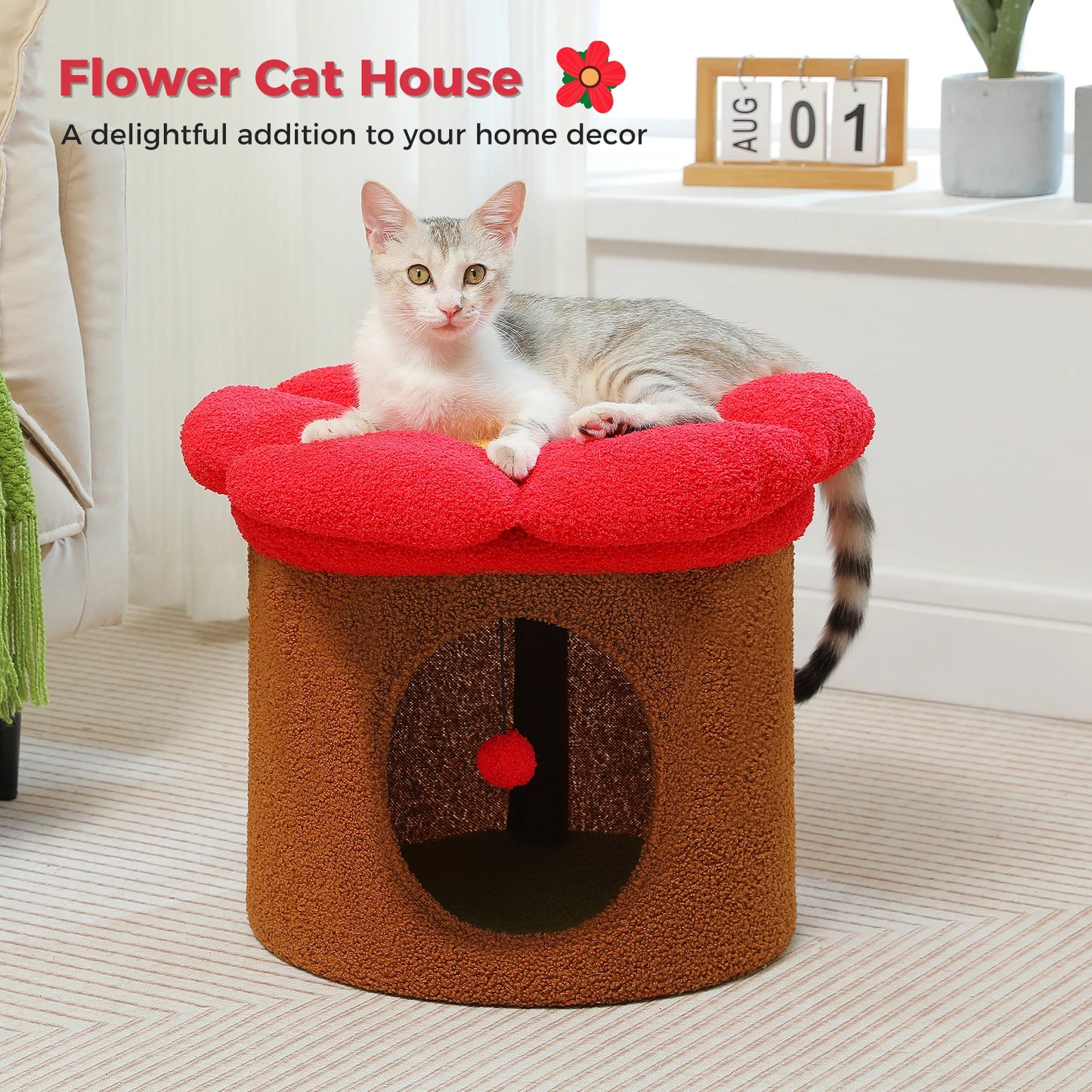 Large Flower Cat Bed – Cozy Indoor Hideaway with Removable Cushion & Playful Design