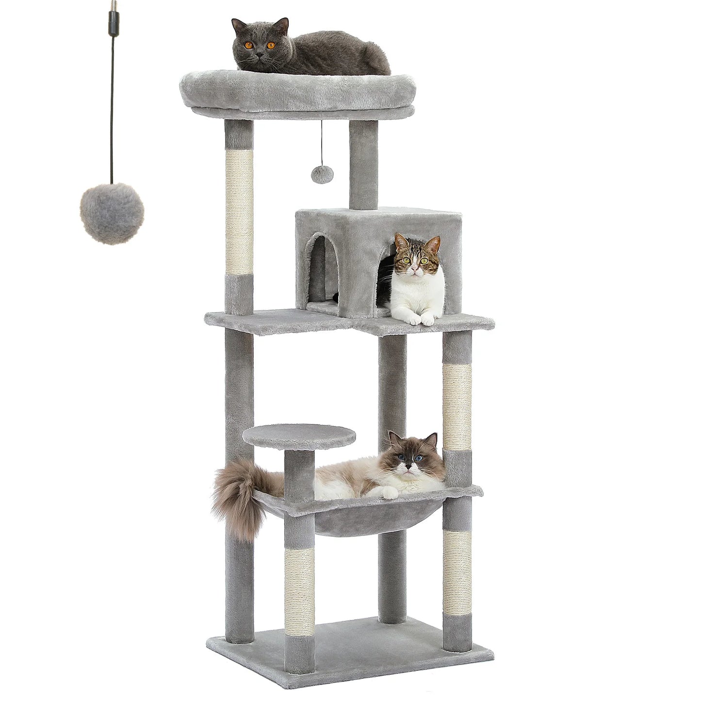 5-Level Cat Tree – Large Hammock, Sisal Scratching Posts & Cozy Condo (143cm Tall)