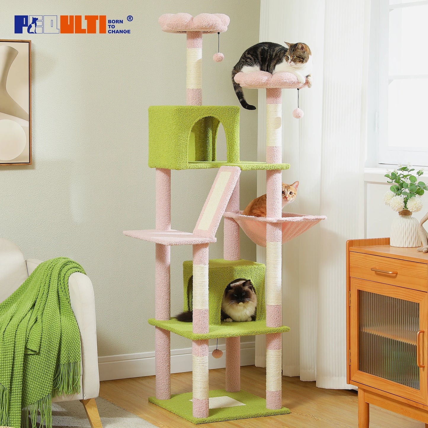 Tall Multi-Level Cat Tree – Large Perches, Hammock & Sisal Scratching Posts