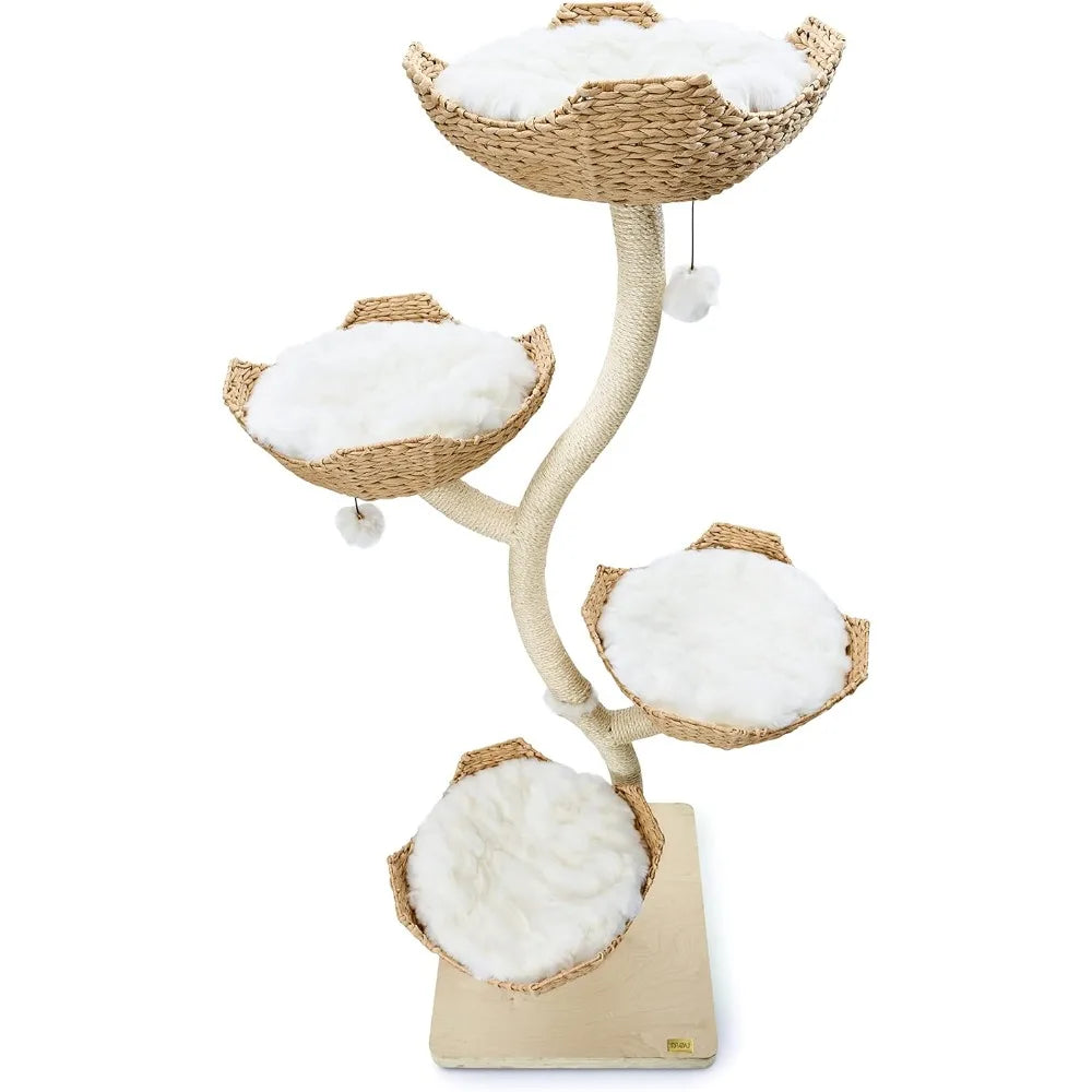 73" Tall Modern Cat Tree – Multi-Level Tower with Wicker Baskets & Scratching Posts