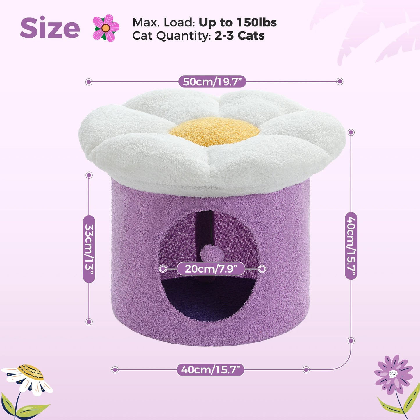 Large Flower Cat Bed – Cozy Indoor Hideaway with Removable Cushion & Playful Design