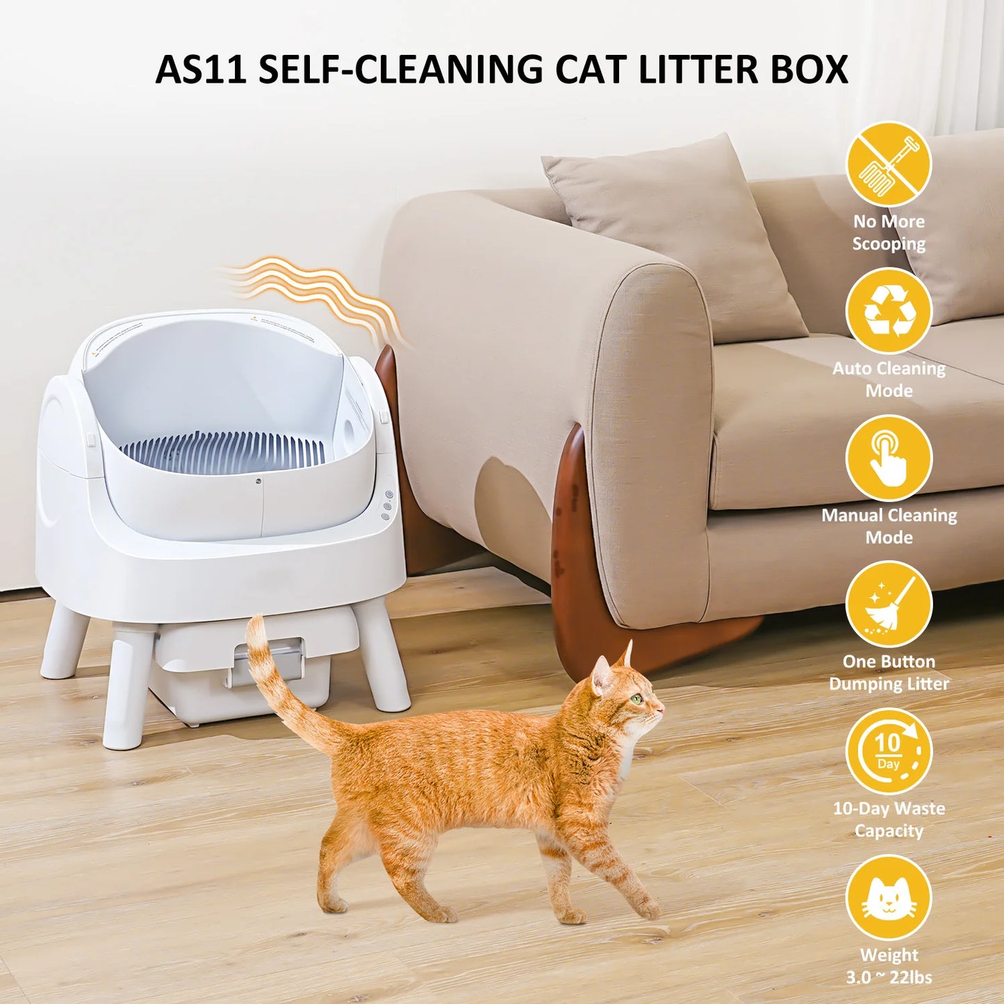 AutoScooper Smart Self-Cleaning Open-Top Litter Box – Cat-Safe Automatic Litter Tray for Multiple Cats (White, by PetPivot)