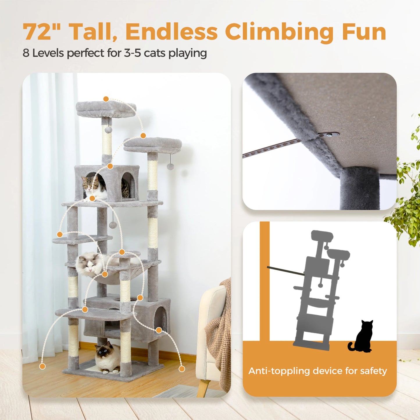 Tall Multi-Level Cat Tree – Large Perches, Hammock & Sisal Scratching Posts