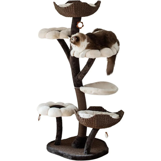 Catry All-in-One Cat Tree – Multi-Level Tower with Scratching Post, Hammock, Hand-Woven Baskets & Teasing Toys