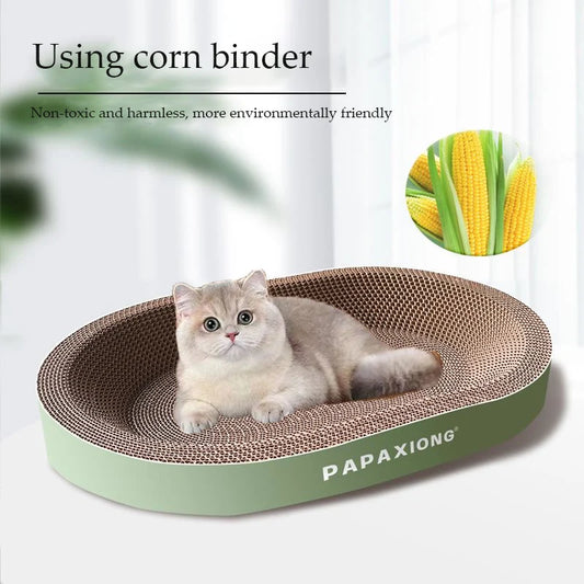 Durable Oval Cat Scratcher – Thickened Corrugated Cardboard Bed & Scraping Pad