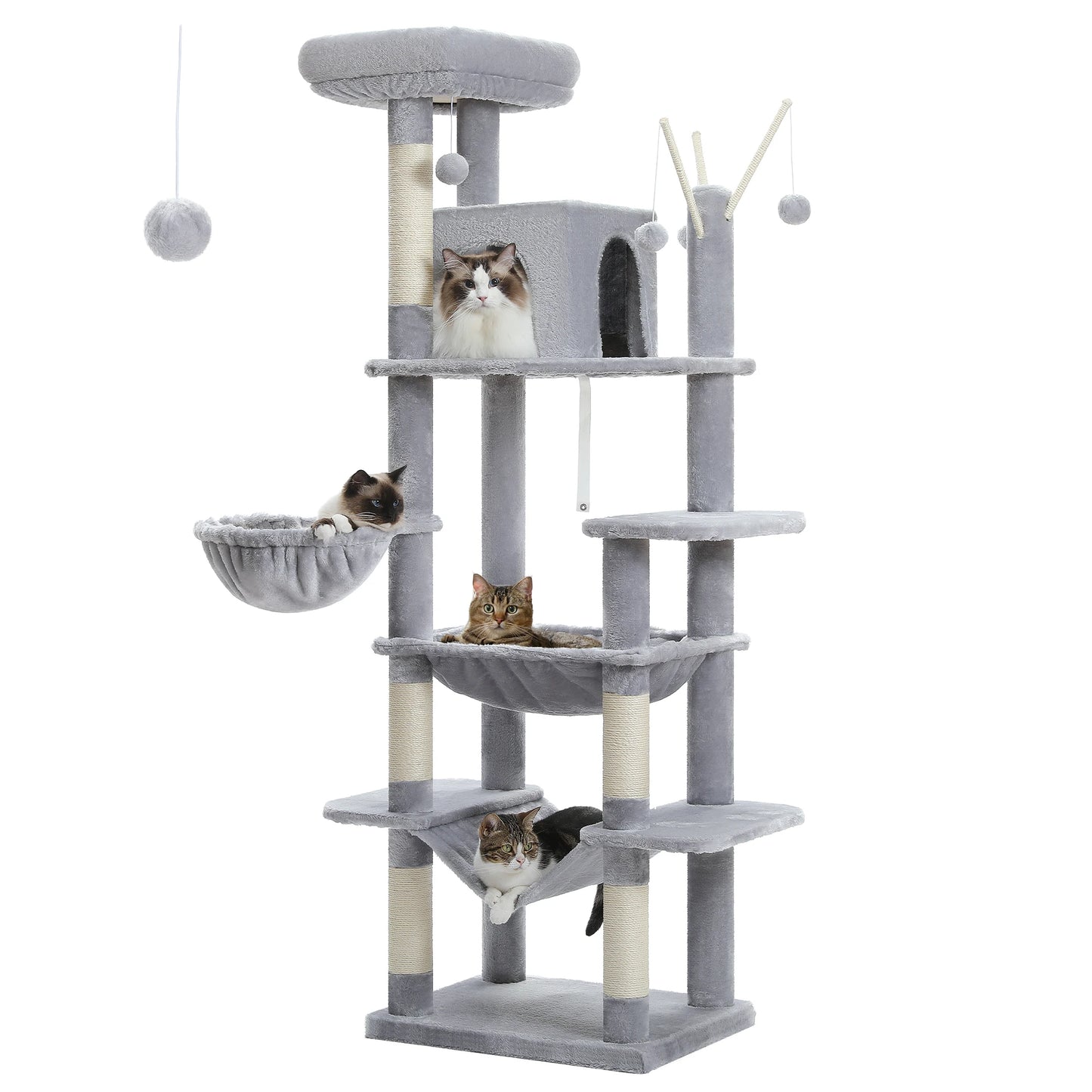 Tall Multi-Level Cat Tree – Large Perches, Hammock & Sisal Scratching Posts