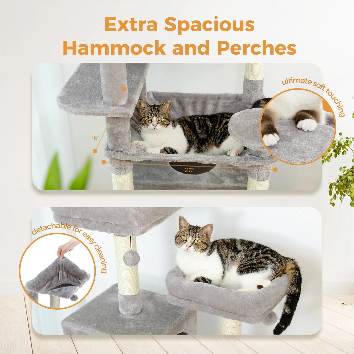 Tall Multi-Level Cat Tree – Large Perches, Hammock & Sisal Scratching Posts