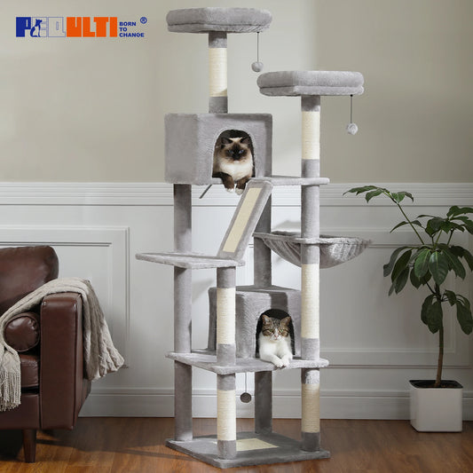 Tall Multi-Level Cat Tree – Large Perches, Hammock & Sisal Scratching Posts