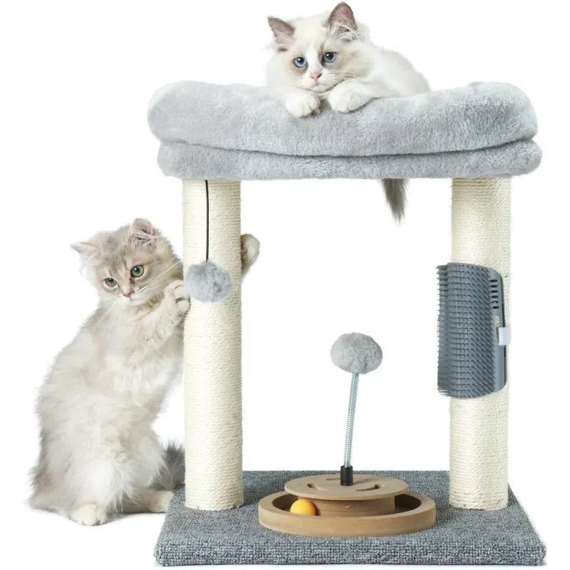 Compact Cat Tree with Scratching Posts, Plush Perch, Track Toy & Hanging Ball – Stable & Fun for Indoor Cats & Kittens