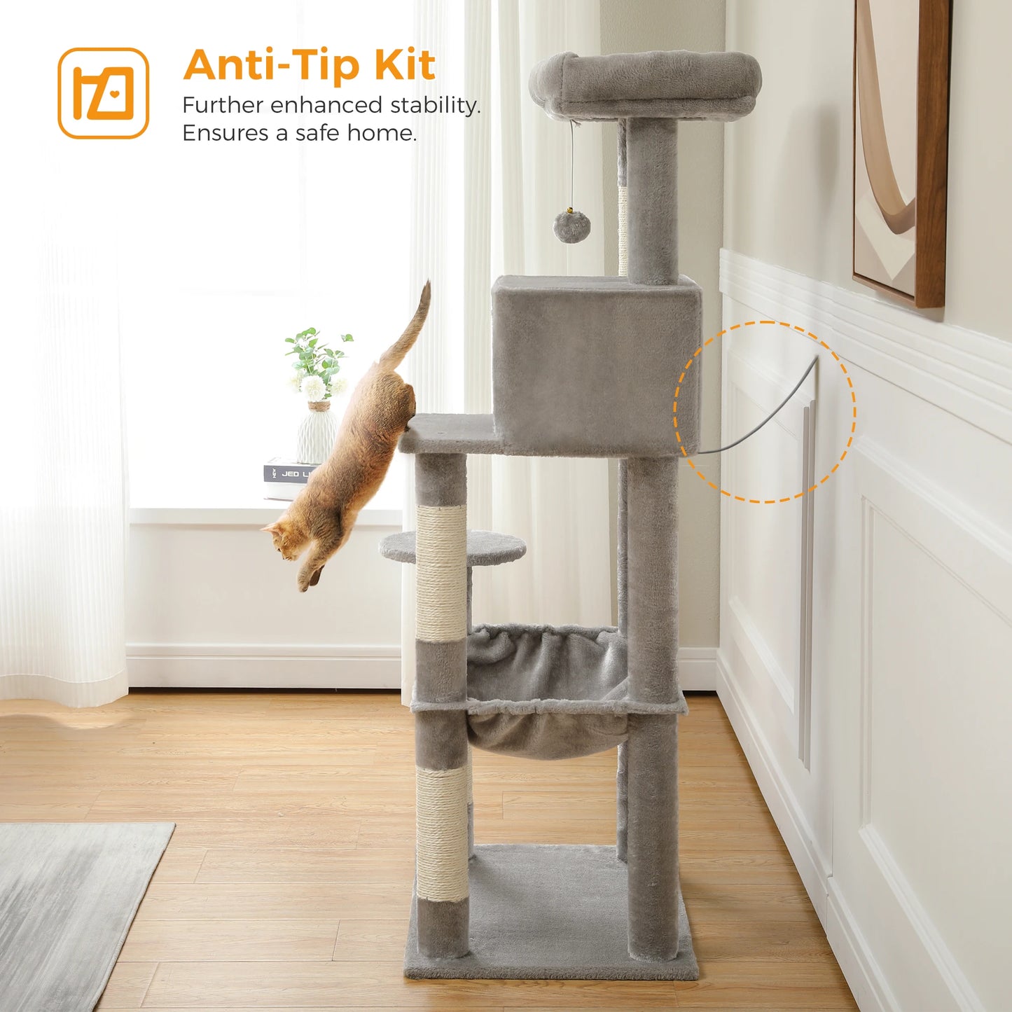 5-Level Cat Tree – Large Hammock, Sisal Scratching Posts & Cozy Condo (143cm Tall)