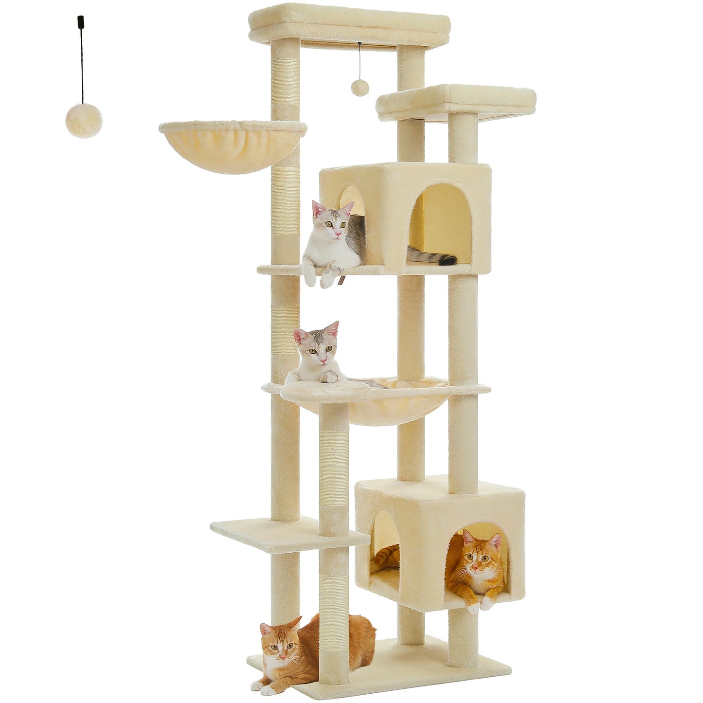 Tall Multi-Level Cat Tree – Large Perches, Hammock & Sisal Scratching Posts