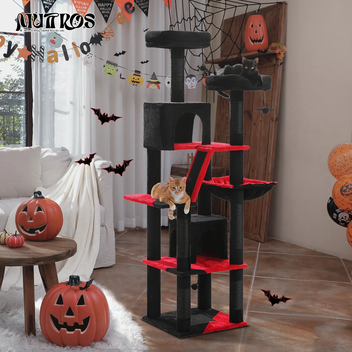 Tall Multi-Level Cat Tree – Large Perches, Hammock & Sisal Scratching Posts