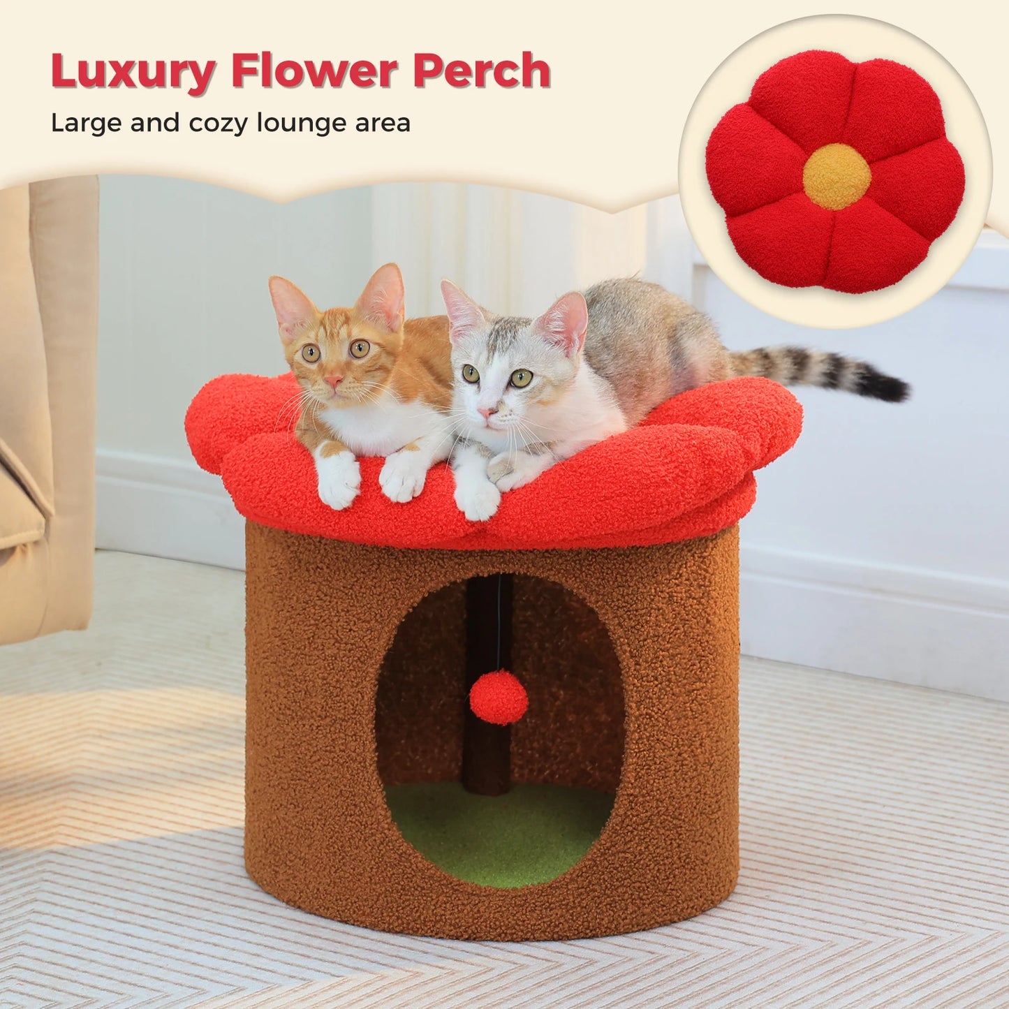 Large Flower Cat Bed – Cozy Indoor Hideaway with Removable Cushion & Playful Design