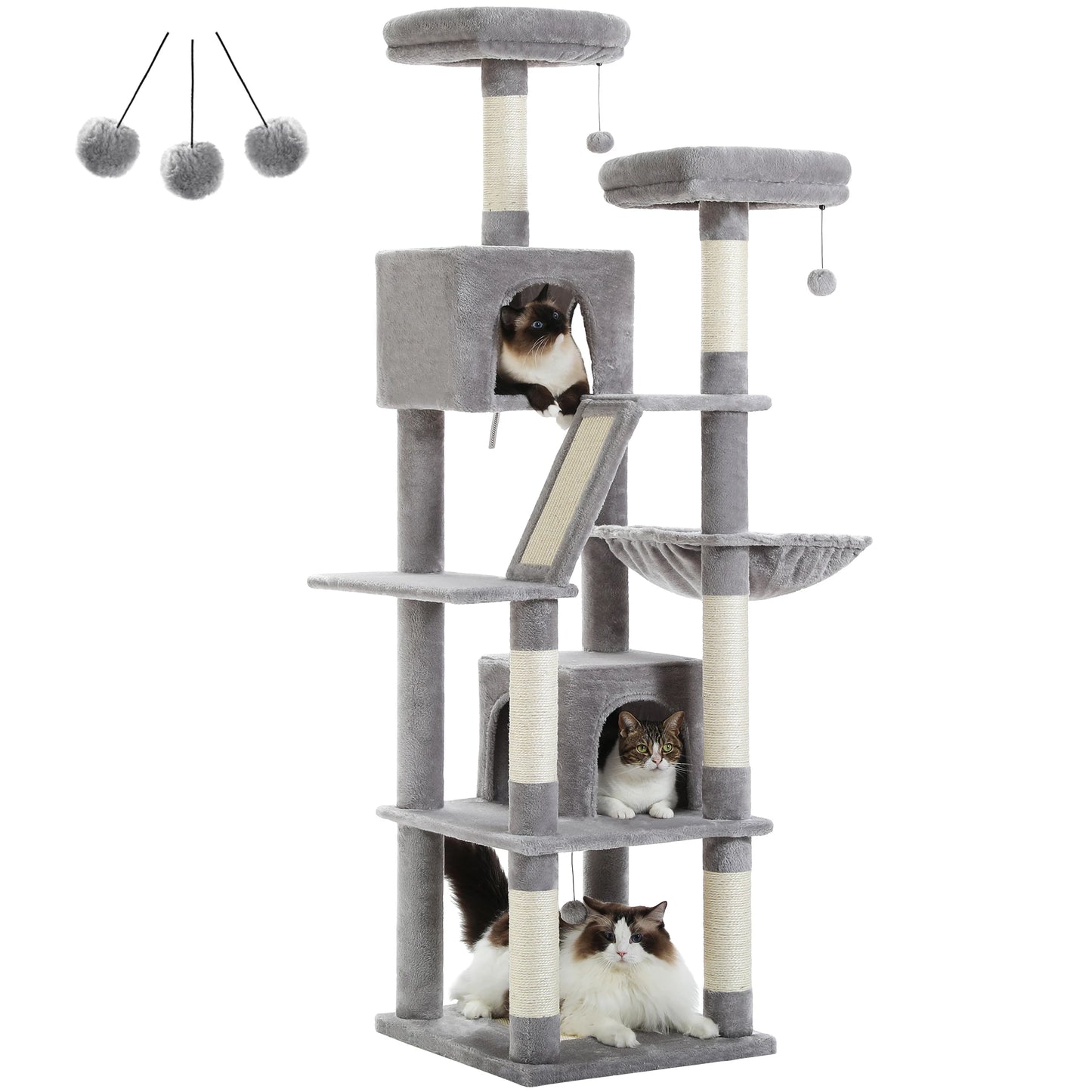 Tall Multi-Level Cat Tree – Large Perches, Hammock & Sisal Scratching Posts