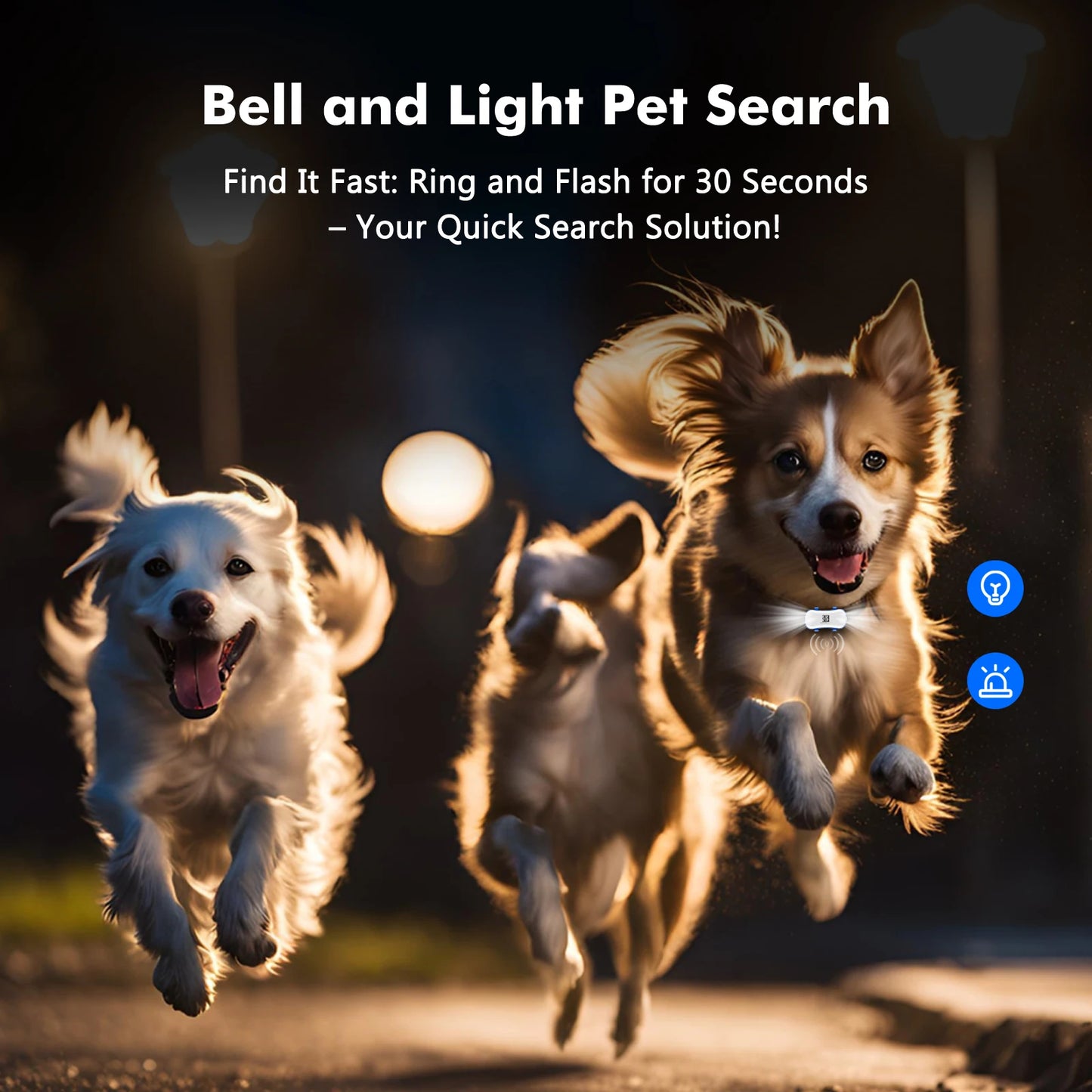 Smart GPS Pet Tracker – 4G LTE Waterproof Locator with Bell & Light Search, Real-Time Tracking & Safe Zone Alerts