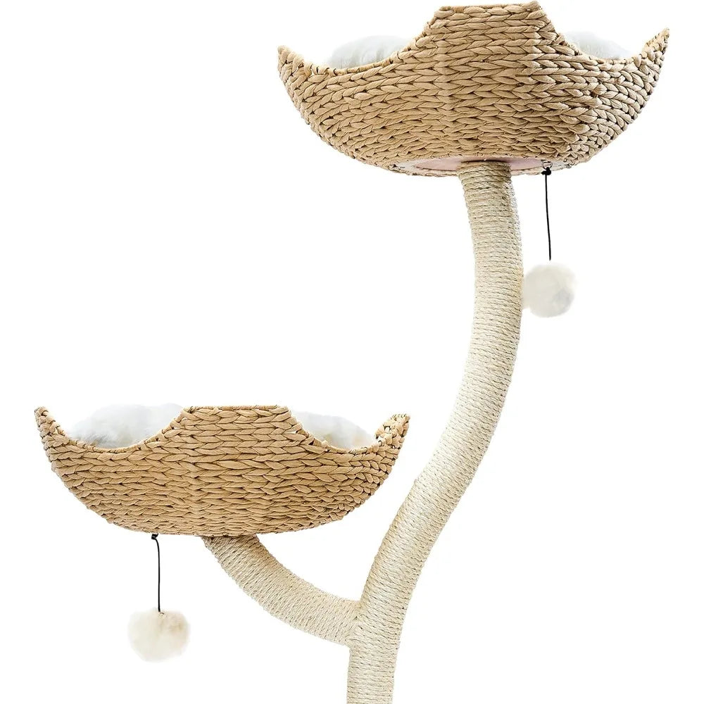 73" Tall Modern Cat Tree – Multi-Level Tower with Wicker Baskets & Scratching Posts