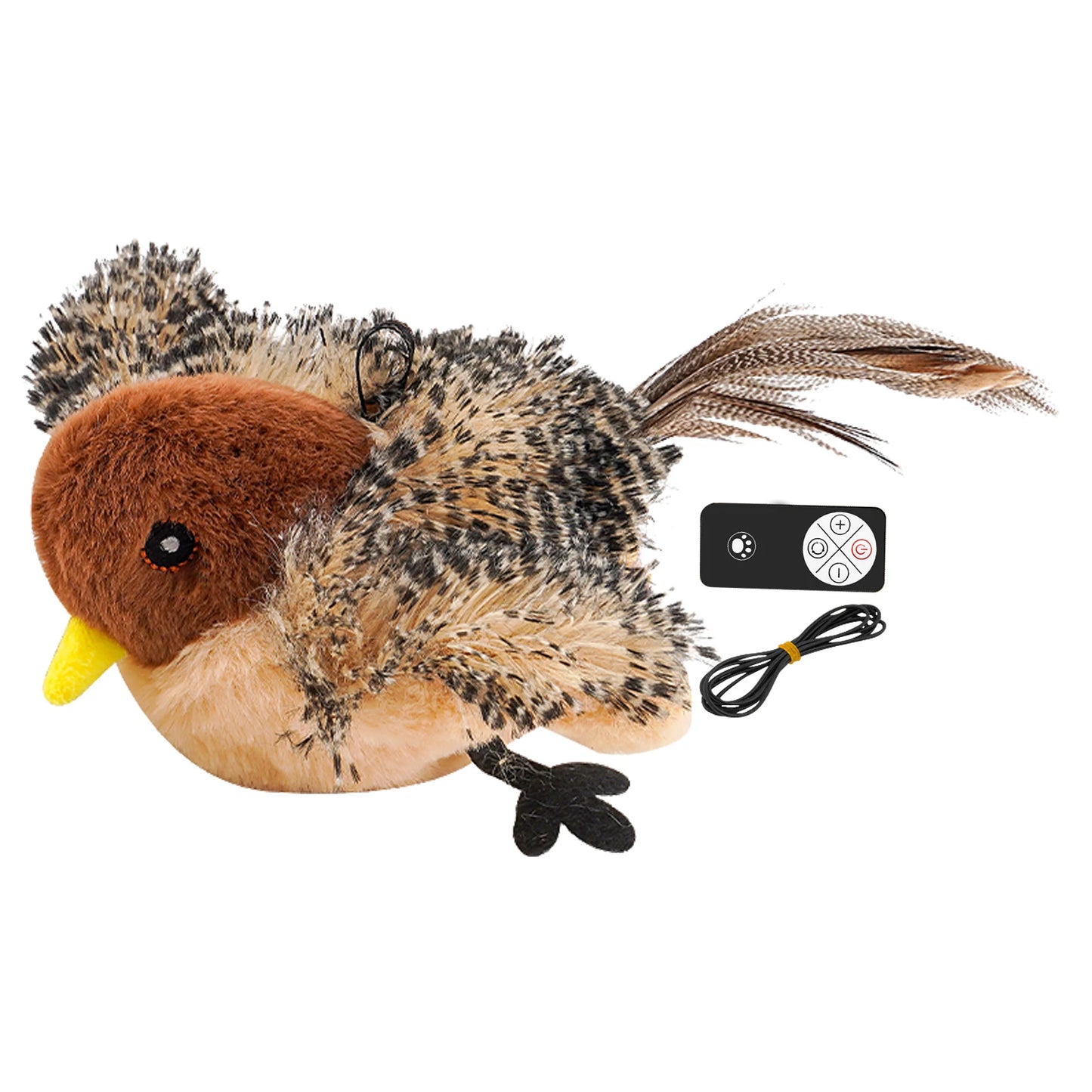 Remote Control Chirping Bird Cat Toy – Interactive Plush Feather Toy with USB Rechargeable Sound & Motion