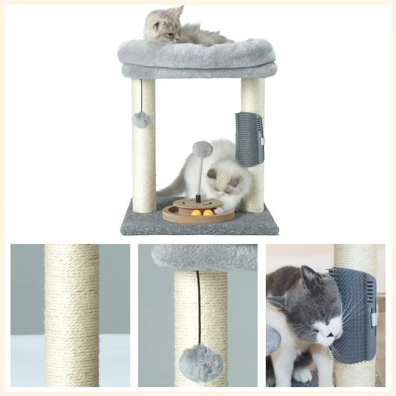 Compact Cat Tree with Scratching Posts, Plush Perch, Track Toy & Hanging Ball – Stable & Fun for Indoor Cats & Kittens