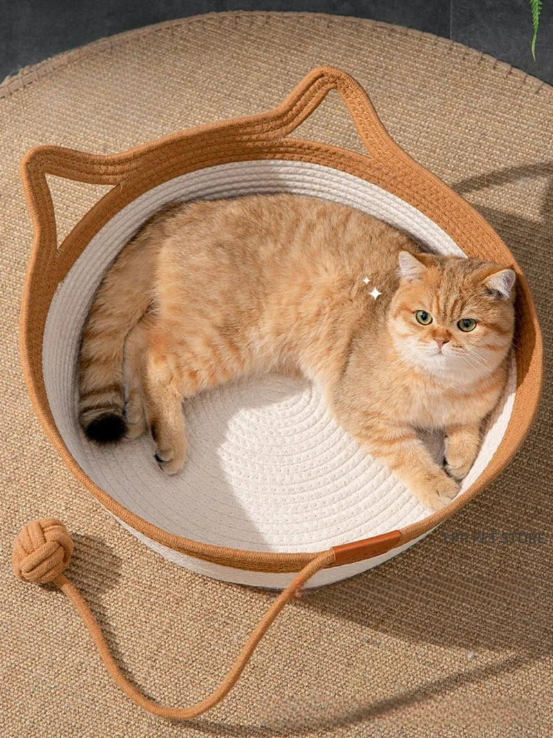 Handwoven Cat Bed – Cozy, Breathable, All-Season Nest with Removable Cushion