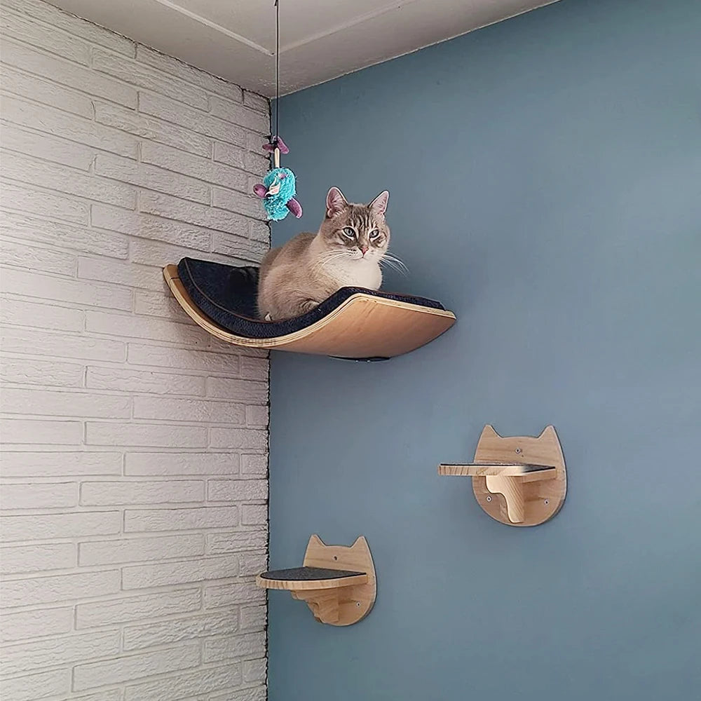 Wall-Mounted Curved Cat Bed – Stylish Floating Perch & Climbing Shelf for Indoor Cats