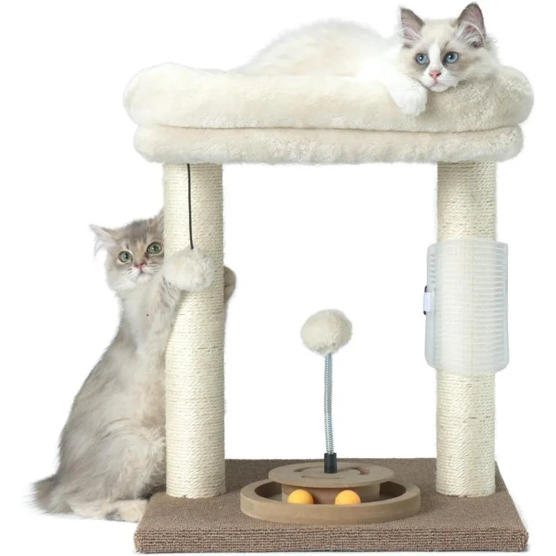 Compact Cat Tree with Scratching Posts, Plush Perch, Track Toy & Hanging Ball – Stable & Fun for Indoor Cats & Kittens