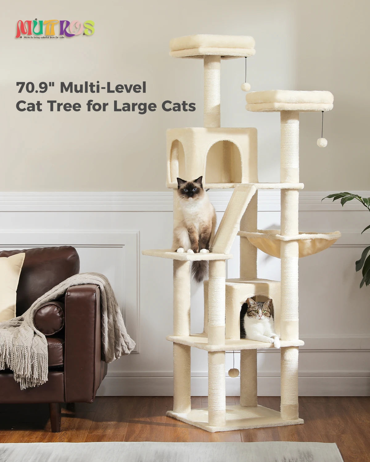 Tall Multi-Level Cat Tree – Large Perches, Hammock & Sisal Scratching Posts