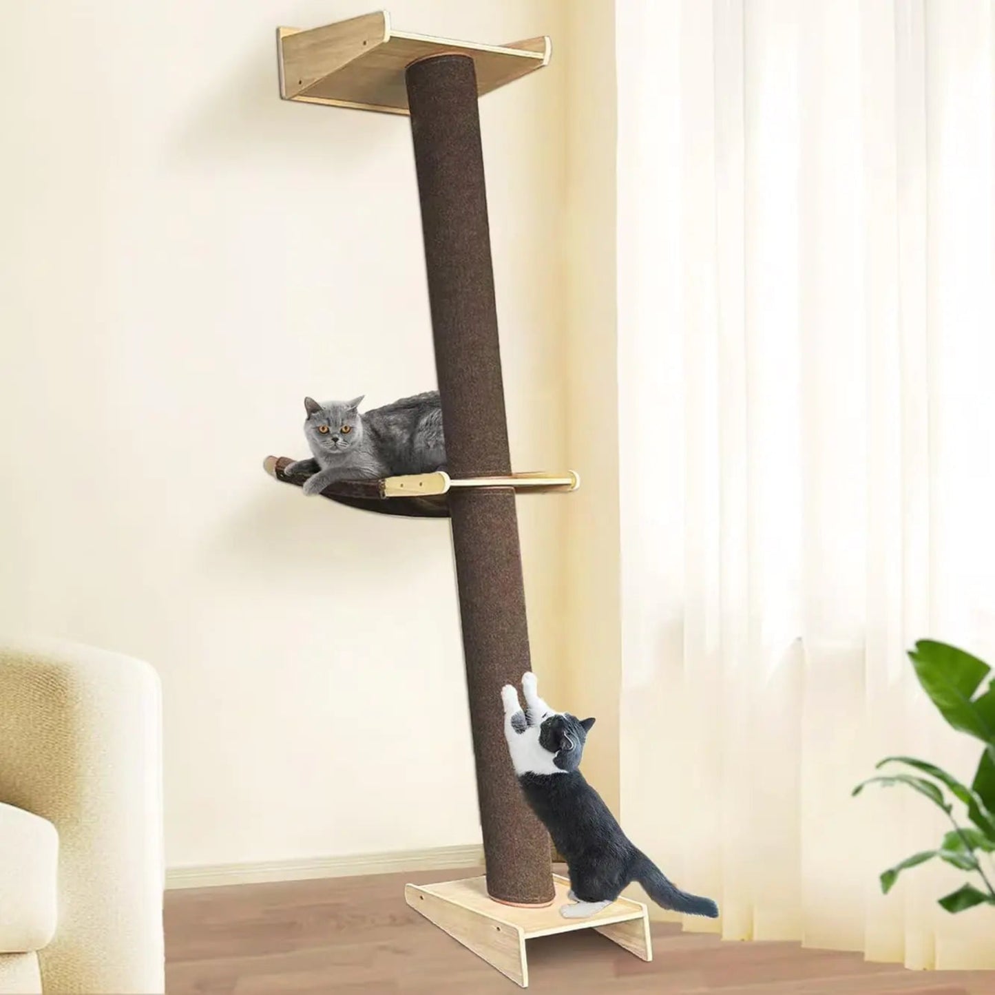 6.6ft Wall-Mounted Cat Tree – Floor-to-Ceiling Climbing Tower with Hammock & Perch