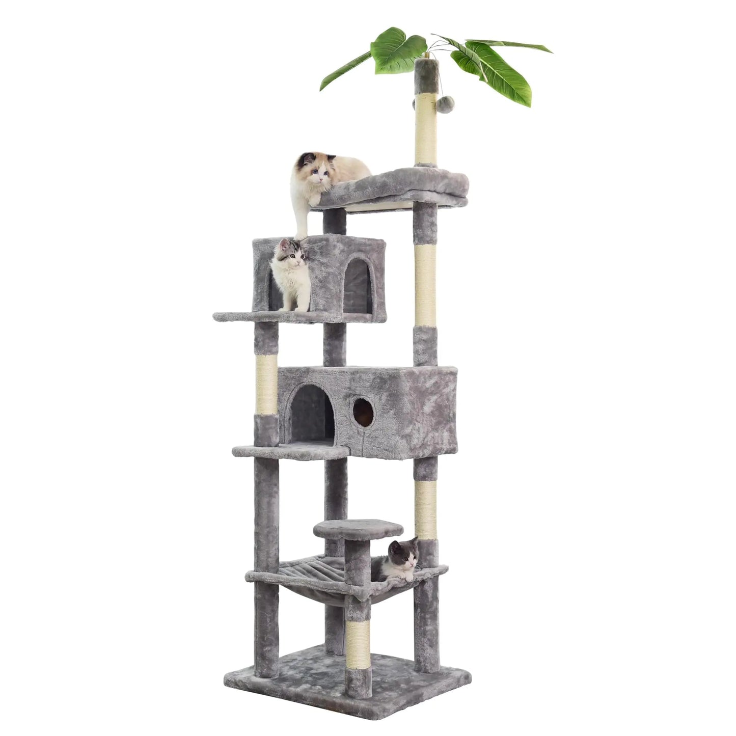 76” Multi-Level Cat Tower – Cozy Beds, Condos & Scratching Posts for Large Cats (Grey)