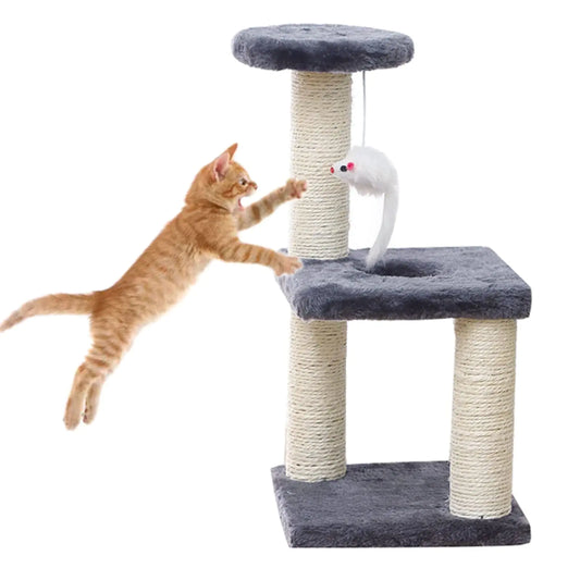 Compact 16-Inch Grey Cat Tree with Toys