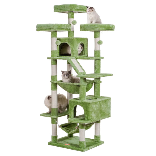 Heybly Supreme Cat Tower: 73-inch Tall, Sturdy Green Cat Tree