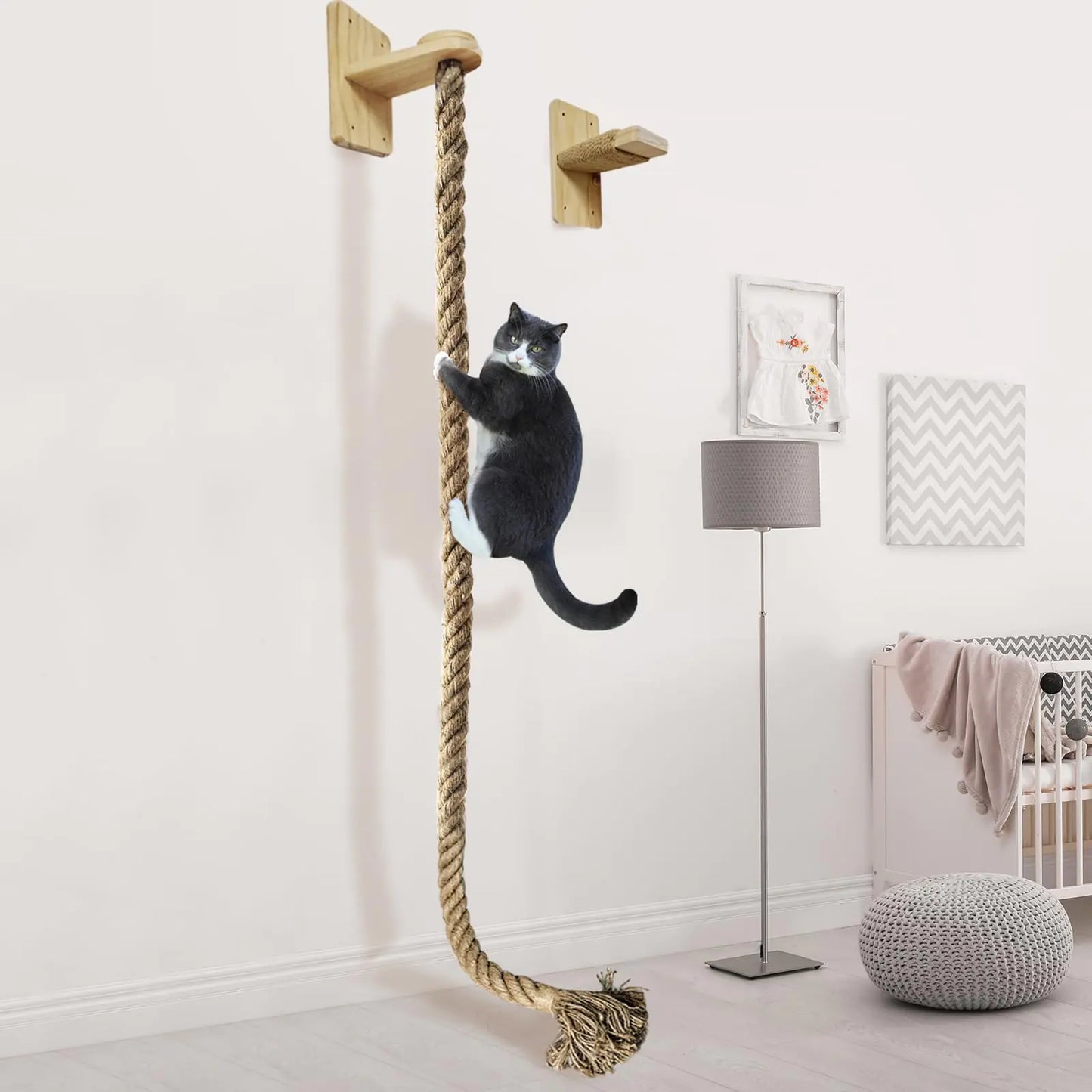 Wall-Mounted Cat Adventure Tower with Climbing Rope and Rest Platform