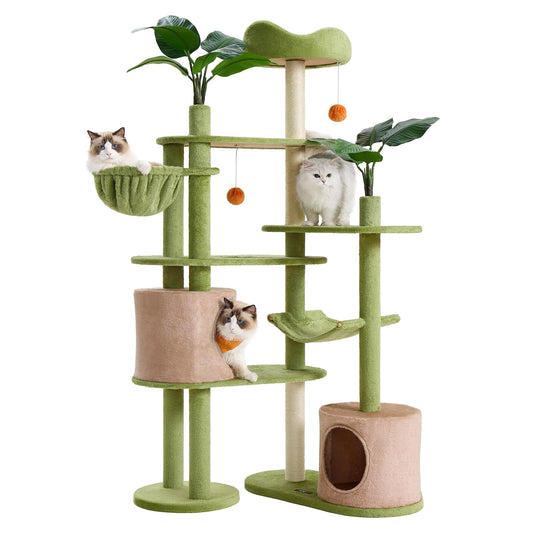 Feandrea Luxe Cat Tower 68" Multi-Level Plush Condo with Leaves