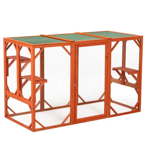 Outdoor Wooden Cat Shelter with Waterproof Roof, Orange