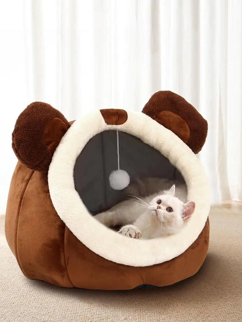 CozyBear Plush Cat Cave Bed - Soft & Washable with Cushioned Pillow