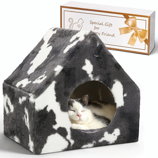 ComSaf Cozy Cat Cave - Soft Winter Pet Den with Plush Interior, Grey